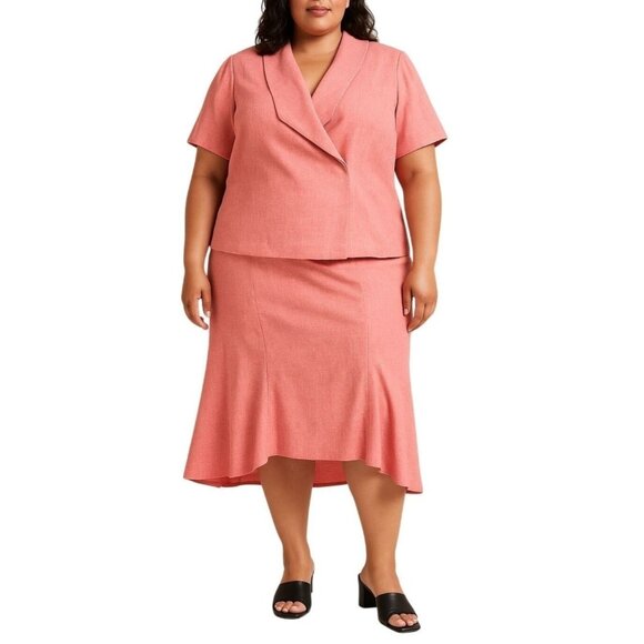 Ashley Stewart 2-Piece Set Blazer & Skirt Size 14W Short Sleeve Flared Skirt Hem - Picture 1 of 7